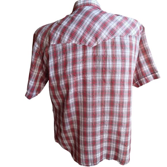 Vintage Men's Western Shirt Large 1980's Shiny Thread Red Plaid Buttery Thin Lg - Picture 7 of 8